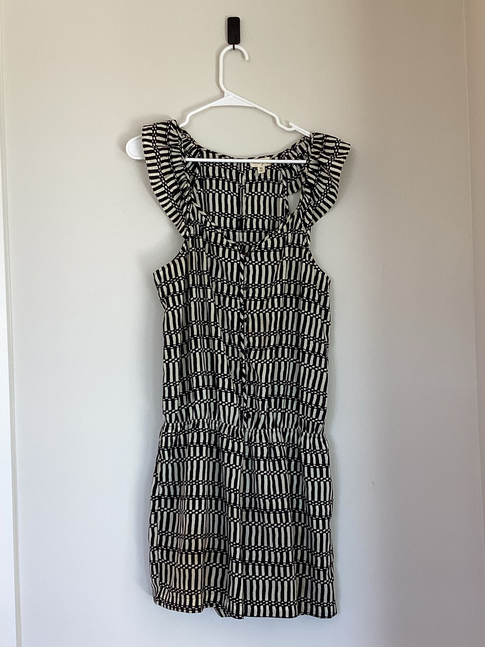 Maison Jules Women’s Black and Cream Patterned Short Sleeve Jumper Romper Sz XL